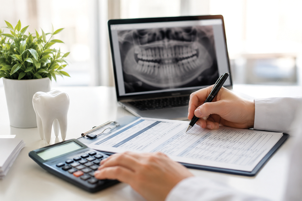 Dental practice team reviewing insurance analytics, billing patterns, and claims compliance.